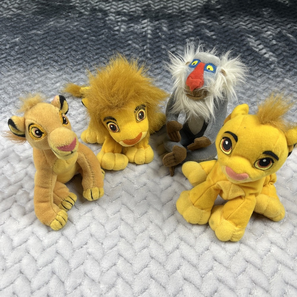 Disney Lion King 4 Plushies Collectible Toy Stuffies Simba x2/Rafiki/Mufasa 5.5"